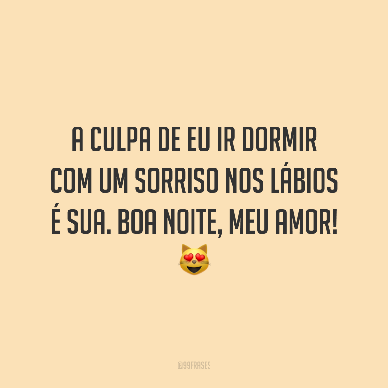 A culpa de eu ir dormir com um sorriso nos lábios é sua. Boa noite, meu amor!