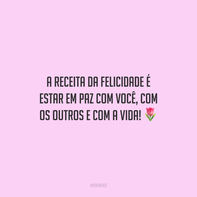 A receita da felicidade é estar em paz com você, com os outros e com a vida!