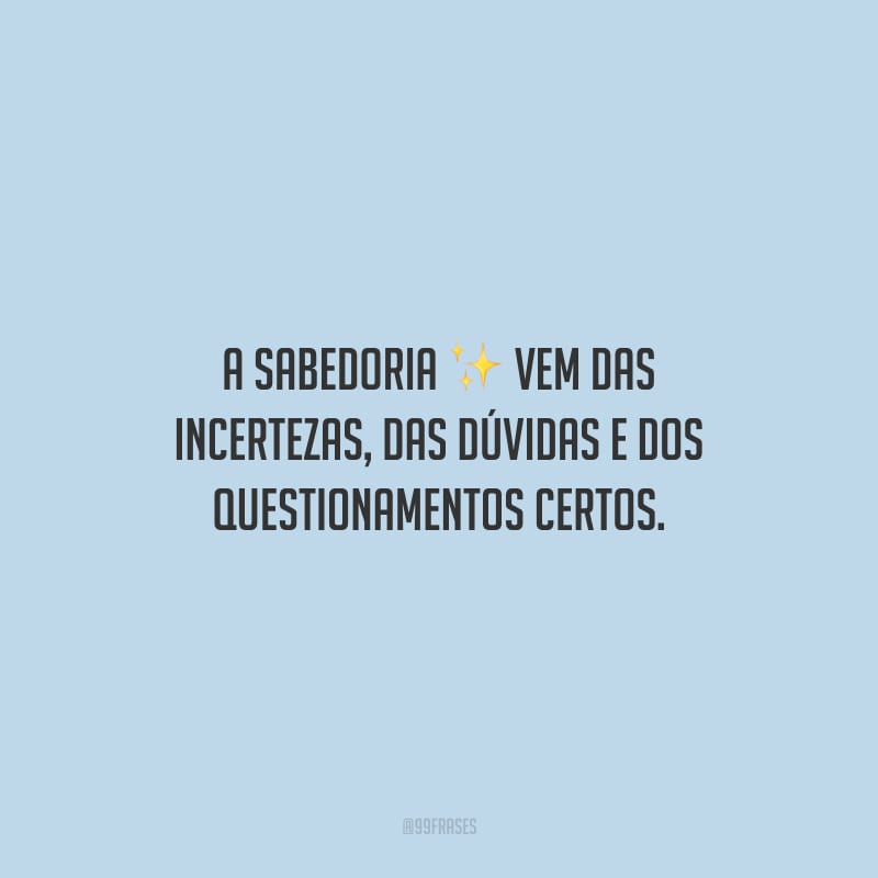 A sabedoria vem das incertezas, das dúvidas e dos questionamentos certos.