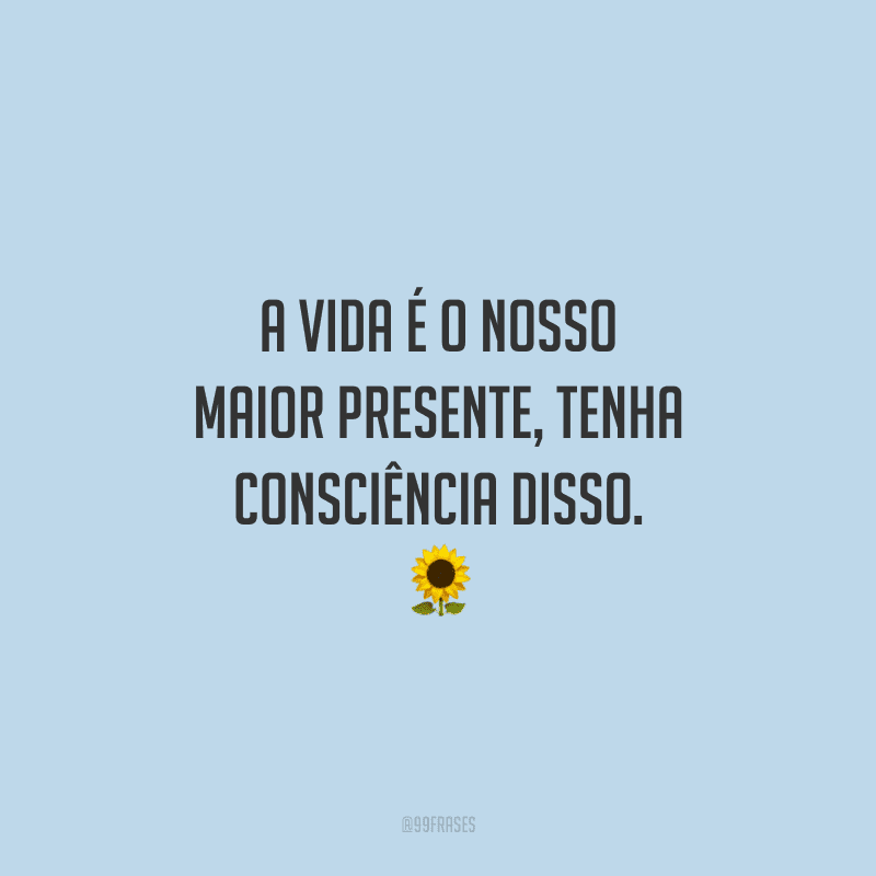 A vida é o nosso maior presente, tenha consciência disso. 🌻