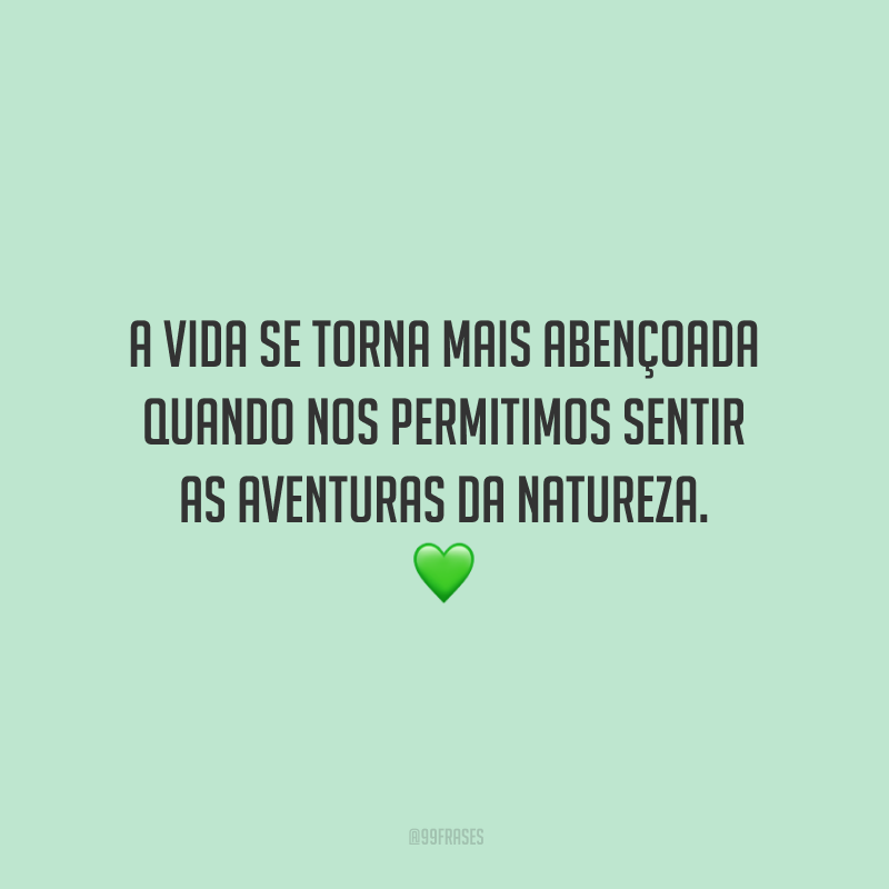 A vida se torna mais abençoada quando nos permitimos sentir as aventuras da natureza.