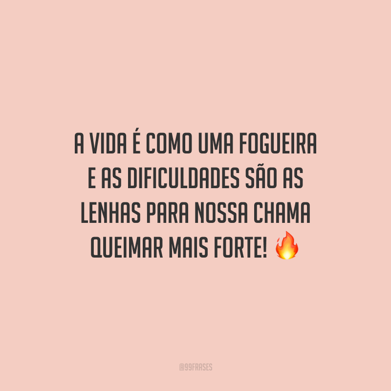 A vida é como uma fogueira e as dificuldades são as lenhas para nossa chama queimar mais forte!