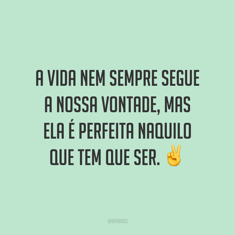 A vida nem sempre segue a nossa vontade, mas ela é perfeita naquilo que tem que ser. ✌