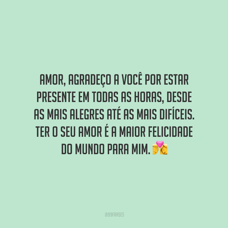 Amor, agradeço a você por estar presente em todas as horas, desde as mais alegres até as mais difíceis. Ter o seu amor é a maior felicidade do mundo para mim.