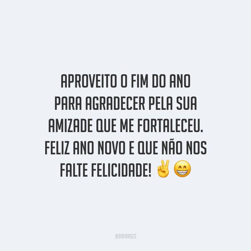 Aproveito o fim do ano para agradecer pela sua amizade que me fortaleceu. Feliz Ano Novo e que não nos falte felicidade!