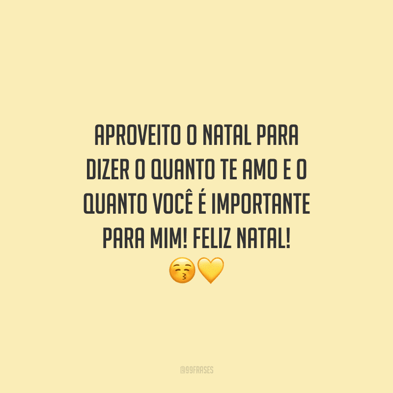 Aproveito o Natal para dizer o quanto te amo e o quanto você é importante para mim! Feliz Natal!