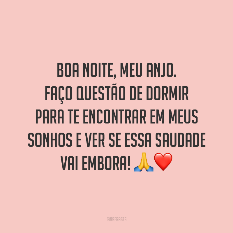 Boa noite, meu anjo. Faço questão de dormir para te encontrar em meus sonhos e ver se essa saudade vai embora! 🙏❤️