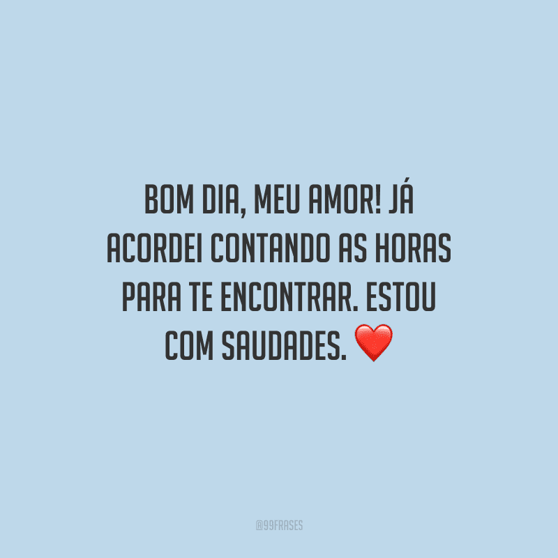 Bom dia, meu amor! Já acordei contando as horas para te encontrar. Estou com saudades. 