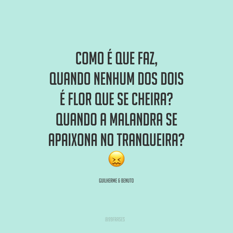 Como é que faz, quando nenhum dos dois é flor que se cheira? Quando a malandra se apaixona no tranqueira?