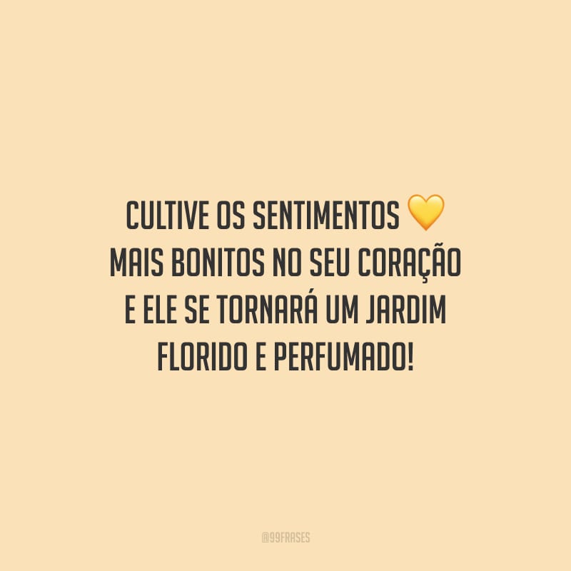 Cultive os sentimentos mais bonitos no seu coração e ele se tornará um jardim florido e perfumado!