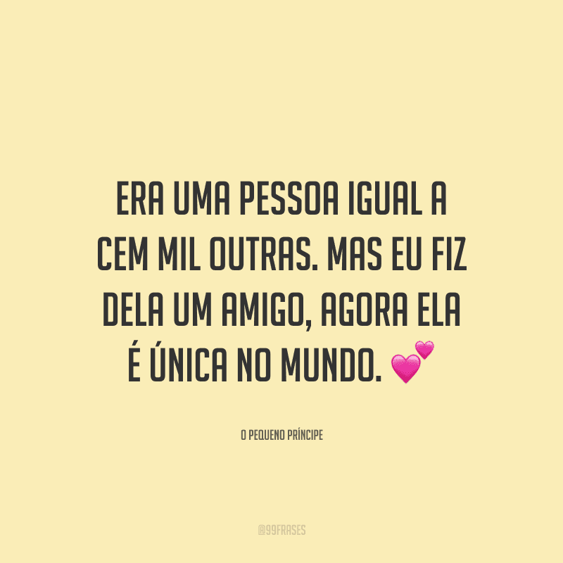 Era uma pessoa igual a cem mil outras. Mas eu fiz dela um amigo, agora ela é única no mundo.