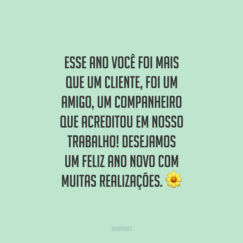 Esse ano você foi mais que um cliente, foi um amigo, um companheiro que acreditou em nosso trabalho! Desejamos um Feliz Ano Novo com muitas realizações.