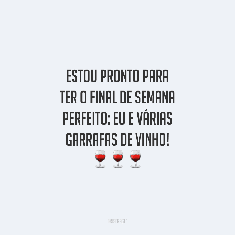 Estou pronto para ter o final de semana perfeito: eu e várias garrafas de vinho!