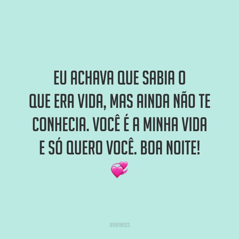 Eu achava que sabia o que era vida, mas ainda não te conhecia. Você é a minha vida e só quero você. Boa noite!