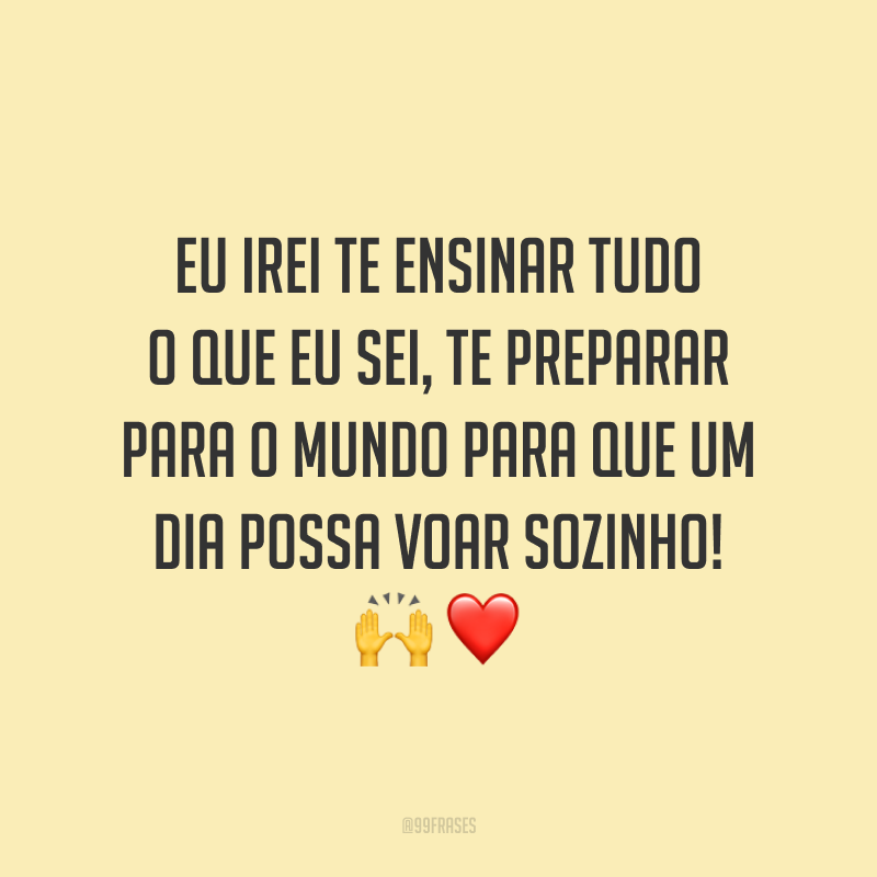 Eu irei te ensinar tudo o que eu sei, te preparar para o mundo para que um dia possa voar sozinho! 🙌 ❤️