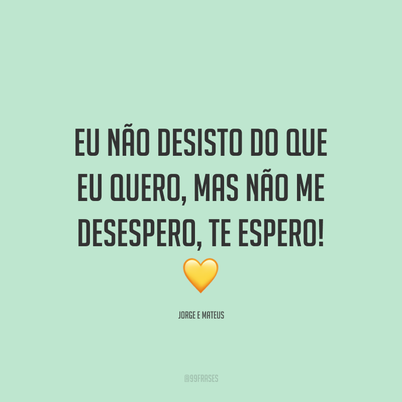 Eu não desisto do que eu quero, mas não me desespero, te espero! 💛