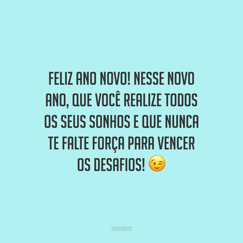 Feliz Ano Novo! Nesse novo ano, que você realize todos os seus sonhos e que nunca te falte força para vencer os desafios!
