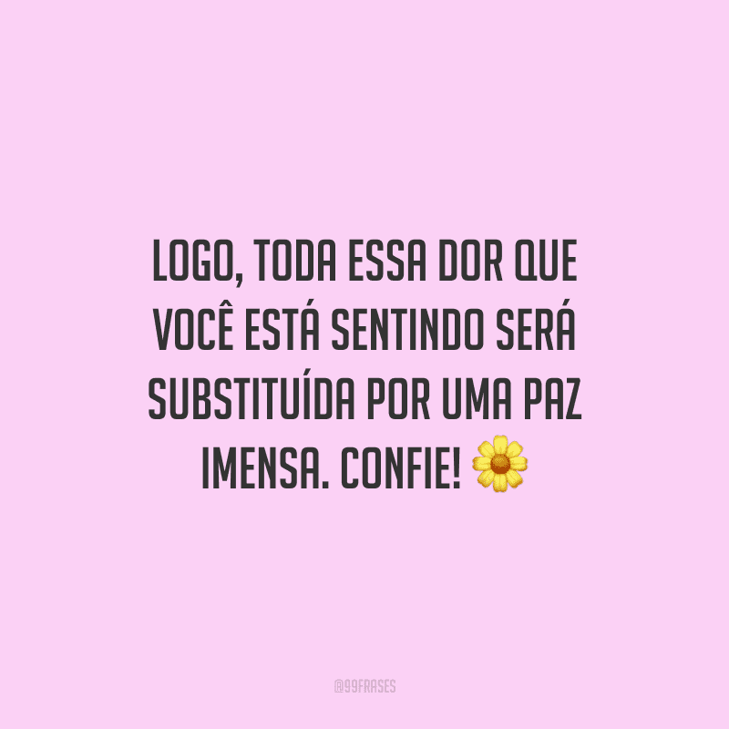 Logo, toda essa dor que você está sentindo será substituída por uma paz imensa. Confie!