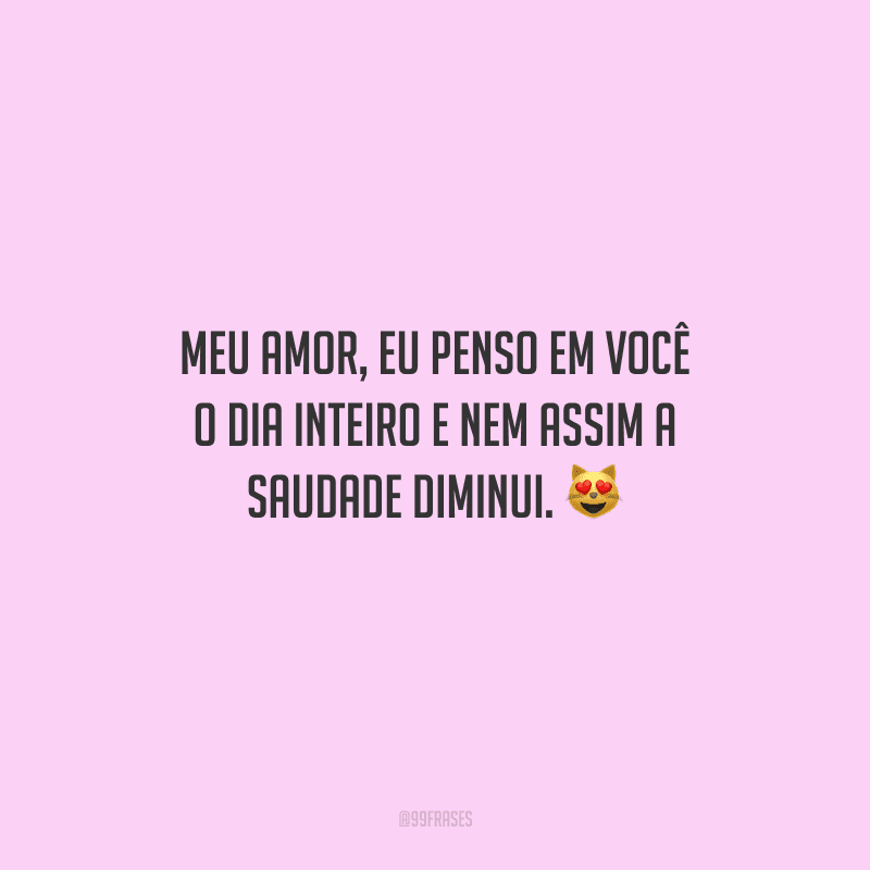 Meu amor, eu penso em você o dia inteiro e nem assim a saudade diminui. 