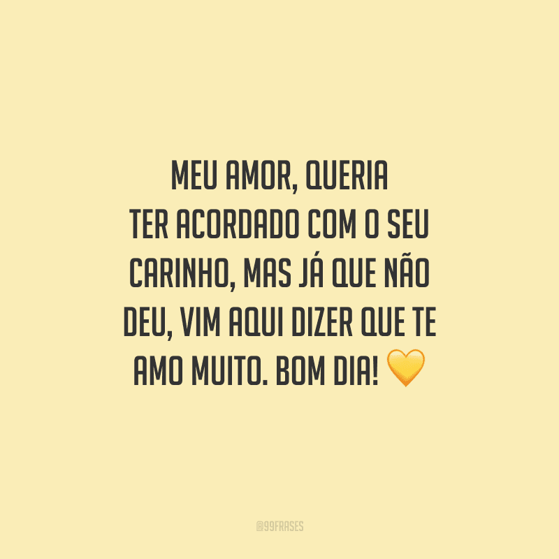 Meu amor, queria ter acordado com o seu carinho, mas já que não deu, vim aqui dizer que te amo muito. Bom dia! 