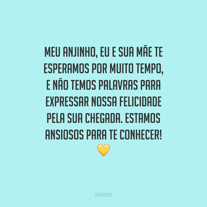 Meu anjinho, eu e sua mãe te esperamos por muito tempo, e não temos palavras para expressar nossa felicidade pela sua chegada. Estamos ansiosos para te conhecer!