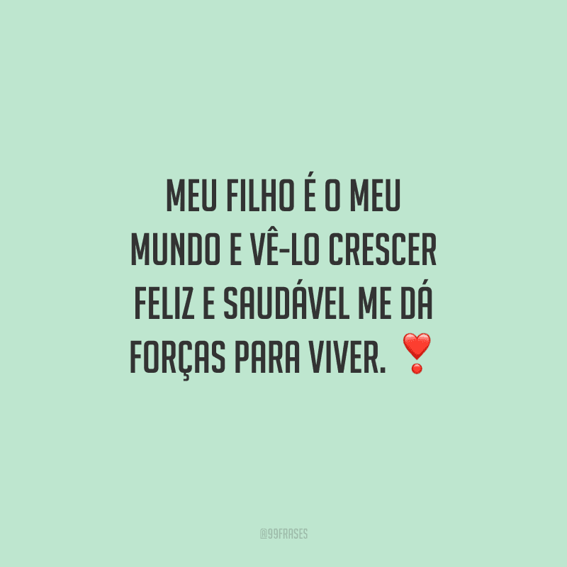 Meu filho é o meu mundo e vê-lo crescer feliz e saudável me dá forças para viver. 