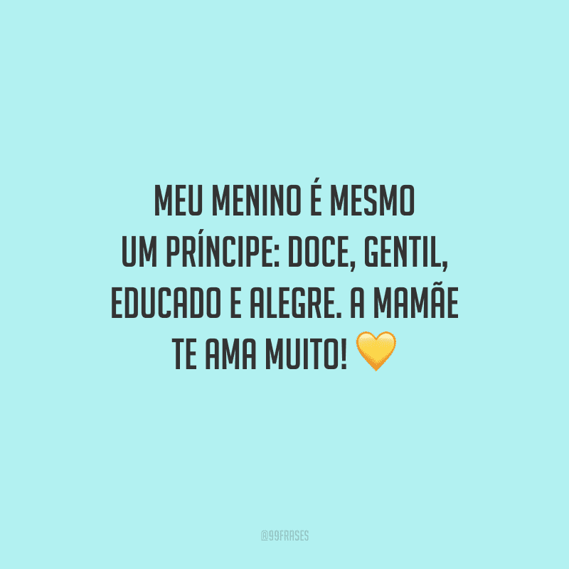 Meu menino é mesmo um príncipe: doce, gentil, educado e alegre. A mamãe te ama muito! 