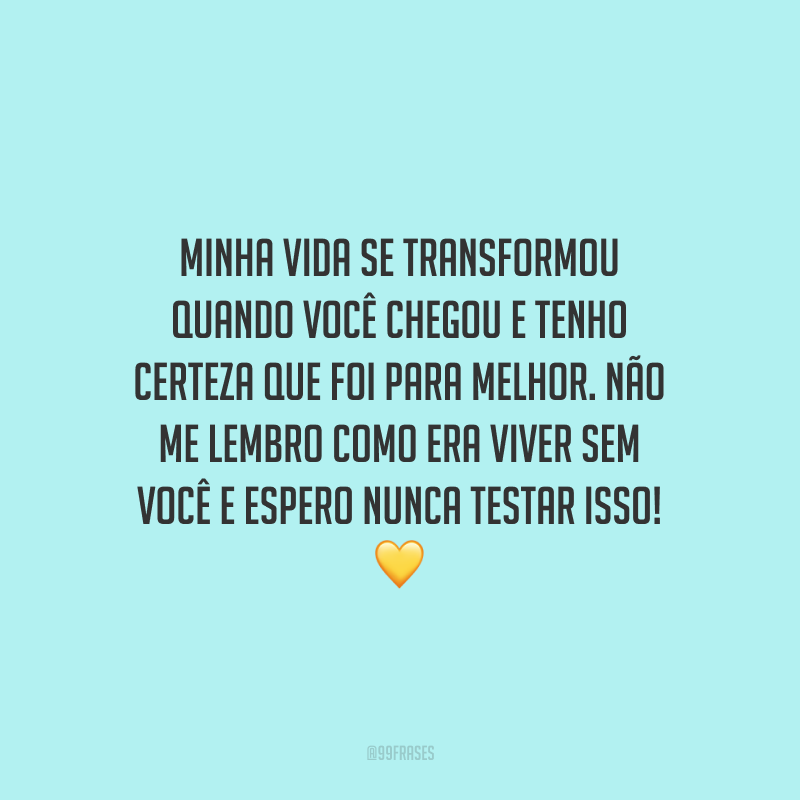 Minha vida se transformou quando você chegou e tenho certeza que foi para melhor. Não me lembro como era viver sem você e espero nunca testar isso!