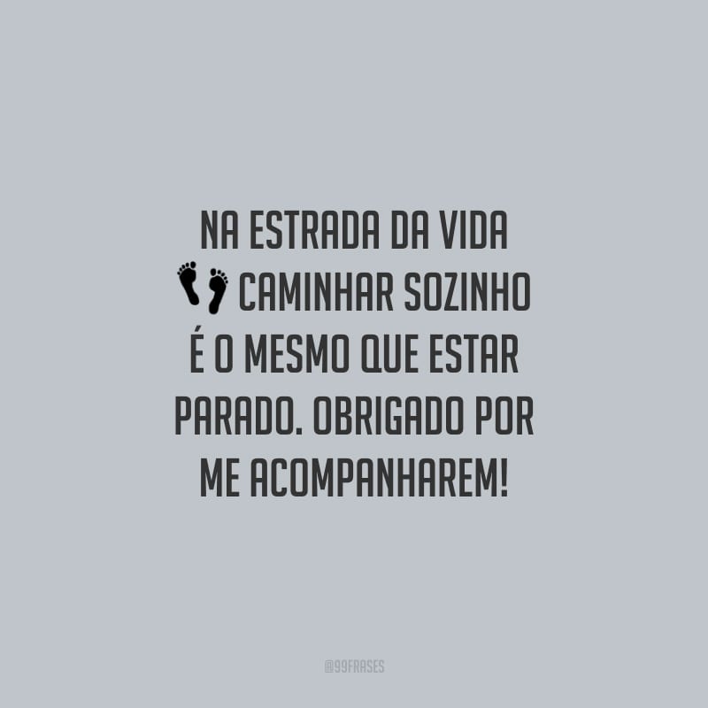 Na estrada da vida caminhar sozinho é o mesmo que estar parado. Obrigado por me acompanharem!