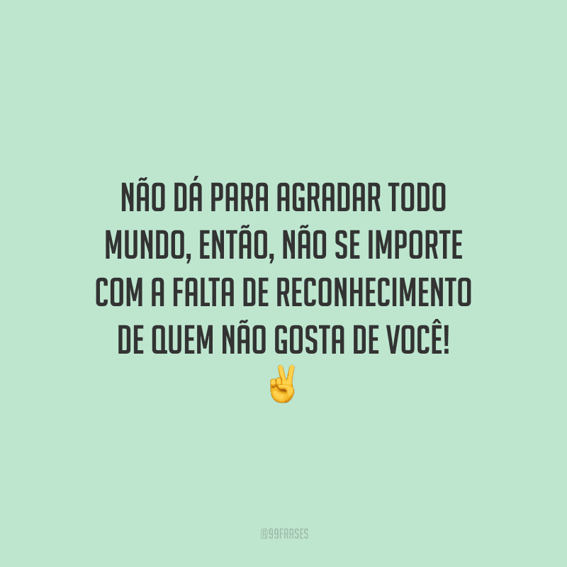 Não dá para agradar todo mundo, então, não se importe com a falta de reconhecimento de quem não gosta de você!