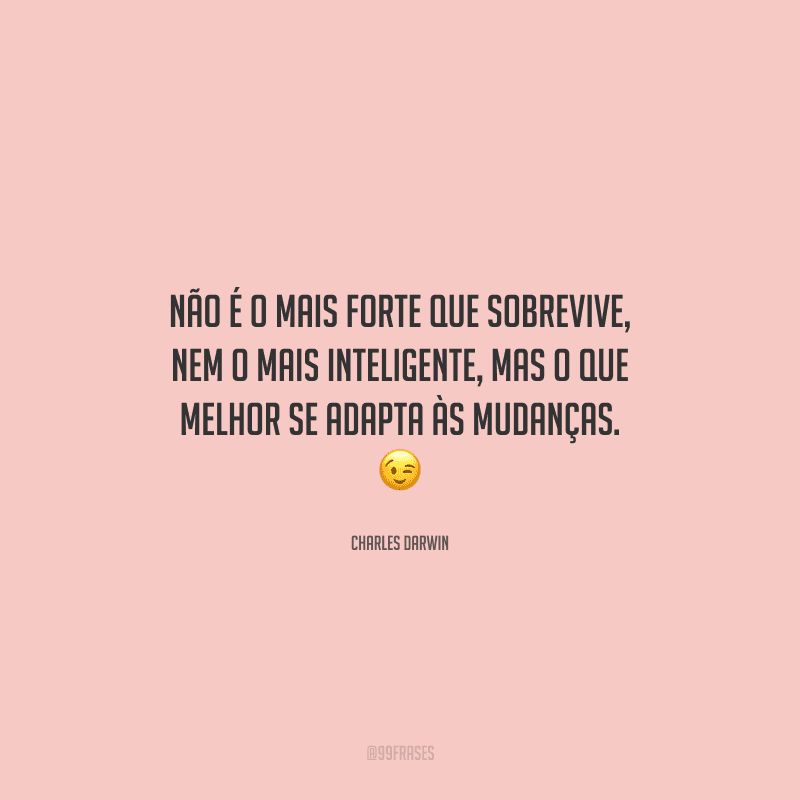 Não é o mais forte que sobrevive, nem o mais inteligente, mas o que melhor se adapta às mudanças. 