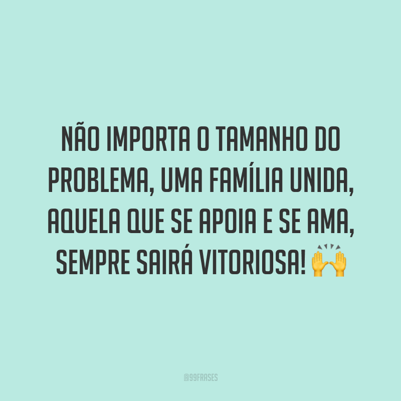 Não importa o tamanho do problema, uma família unida, aquela que se apoia e se ama, sempre sairá vitoriosa! 🙌
