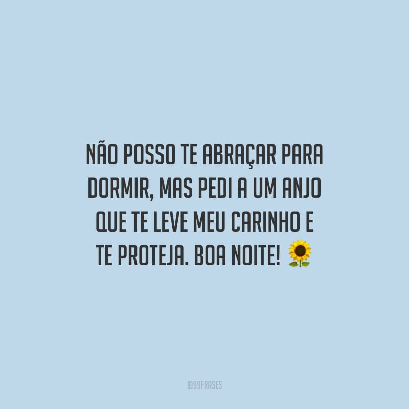 Não posso te abraçar para dormir, mas pedi a um anjo que te leve meu carinho e te proteja. Boa noite!