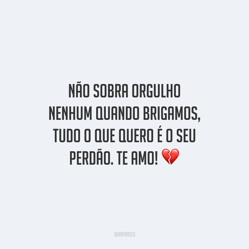 Não sobra orgulho nenhum quando brigamos, tudo o que quero é o seu perdão. Te amo!