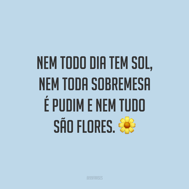 Nem todo dia tem sol, nem toda sobremesa é pudim e nem tudo são flores.