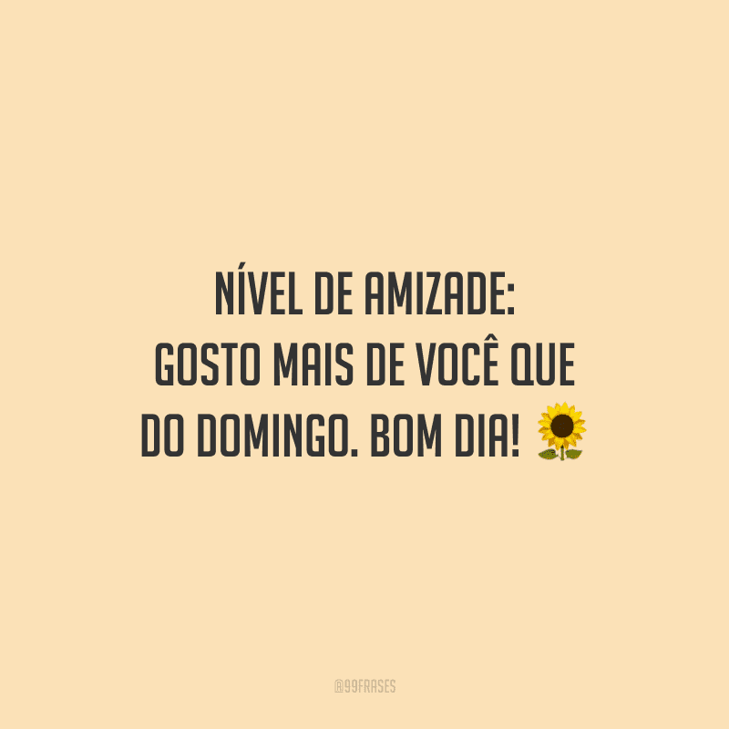 Nível de amizade: gosto mais de você que do domingo. Bom dia!