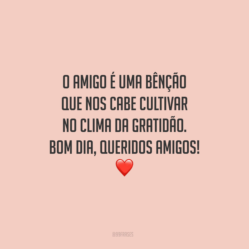 O amigo é uma bênção que nos cabe cultivar no clima da gratidão. Bom dia, queridos amigos!