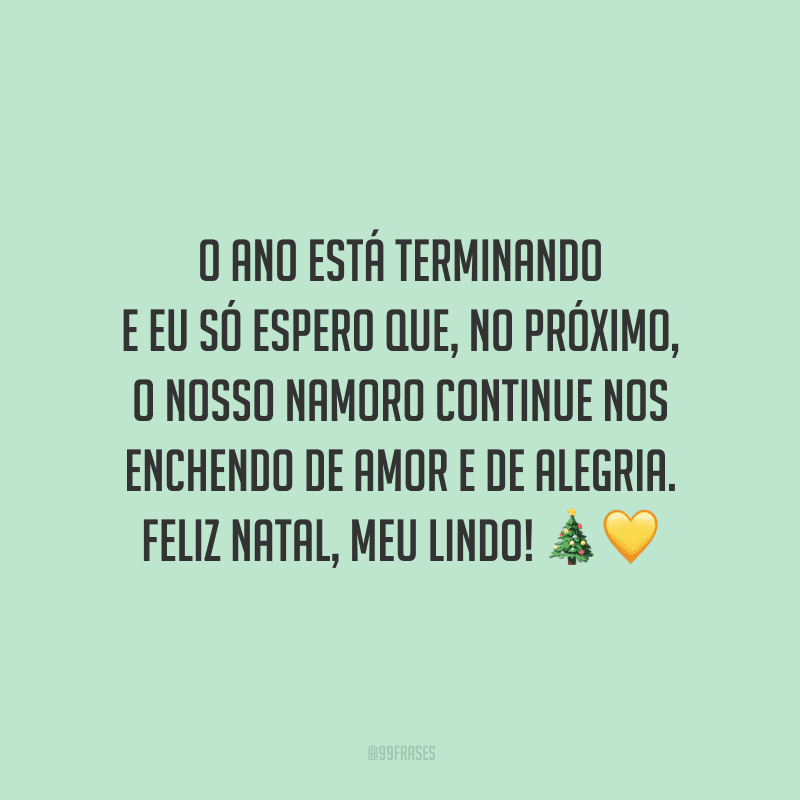 O ano está terminando e eu só espero que, no próximo, o nosso namoro continue nos enchendo de amor e de alegria. Feliz Natal, meu lindo! 