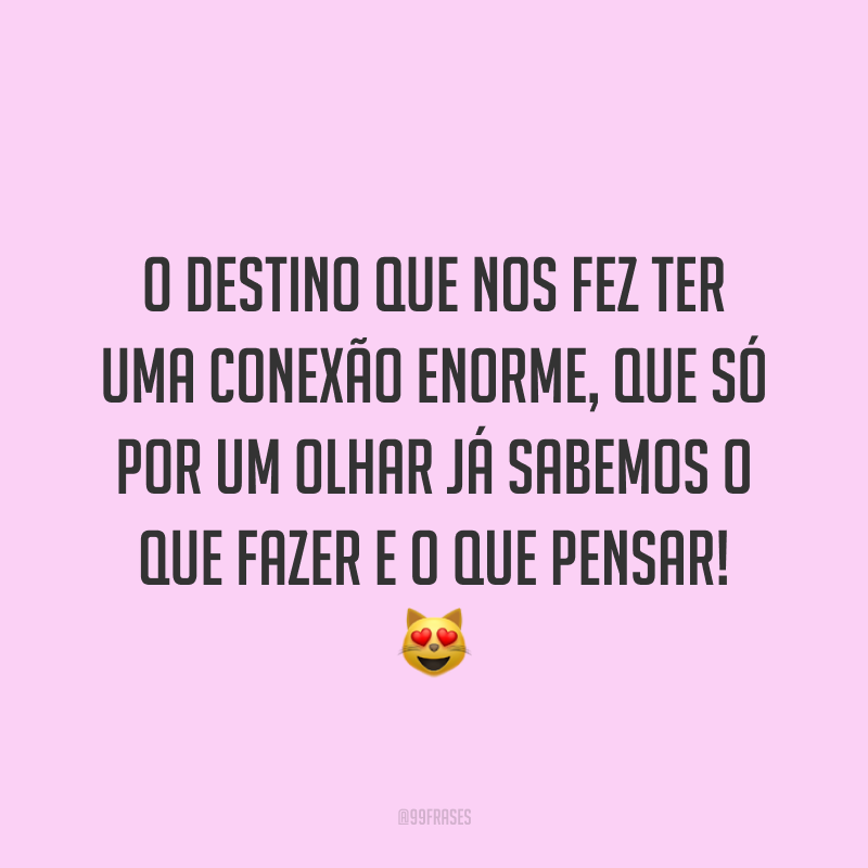 O destino que nos fez ter uma conexão enorme, que só por um olhar já sabemos o que fazer e o que pensar! ?