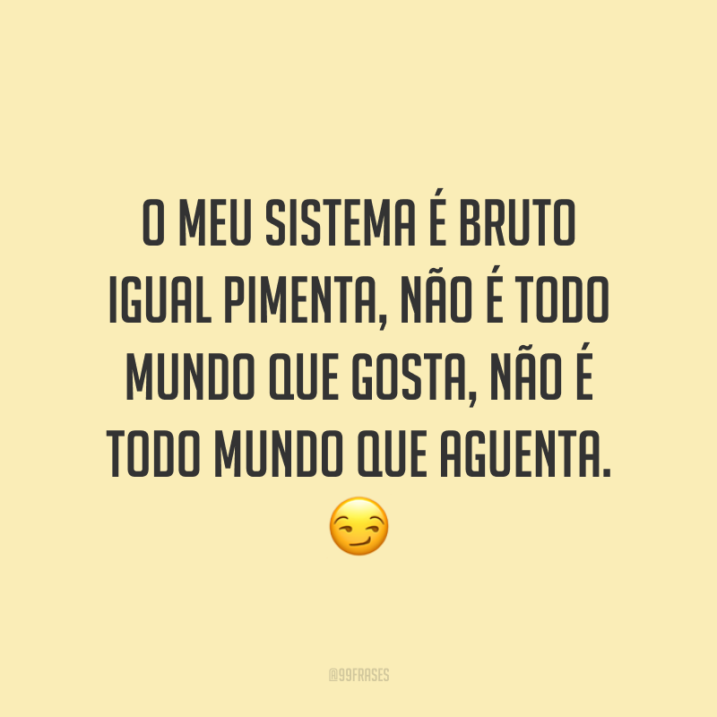 O meu sistema é bruto igual pimenta, não é todo mundo que gosta, não é todo mundo que aguenta. 😏