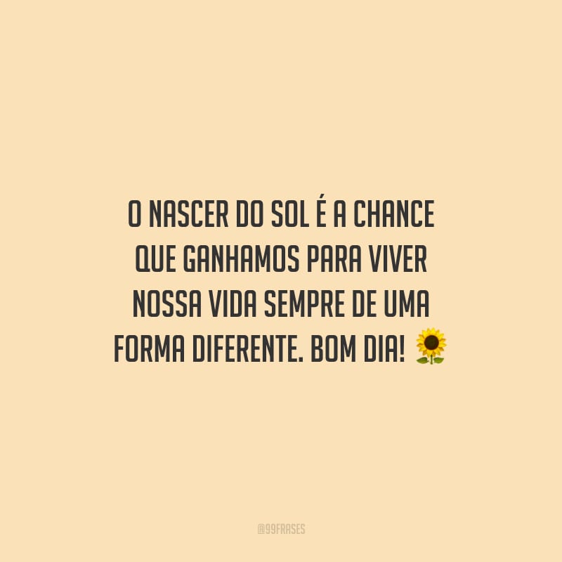O nascer do sol é a chance que ganhamos para viver nossa vida sempre de uma forma diferente. Bom dia!
