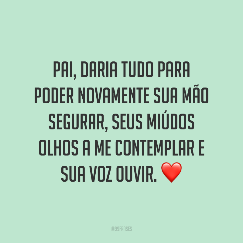 Pai, daria tudo para poder novamente sua mão segurar, seus miúdos olhos a me contemplar e sua voz ouvir. ❤️
