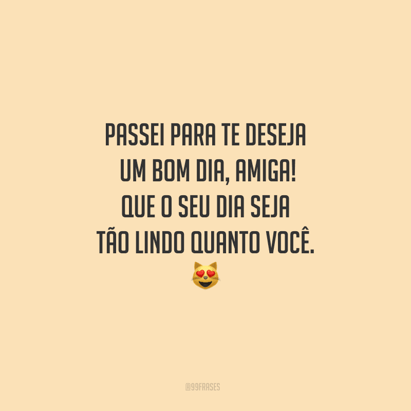 Passei para te desejar um bom dia, amiga! Que o seu dia seja tão lindo quanto você.