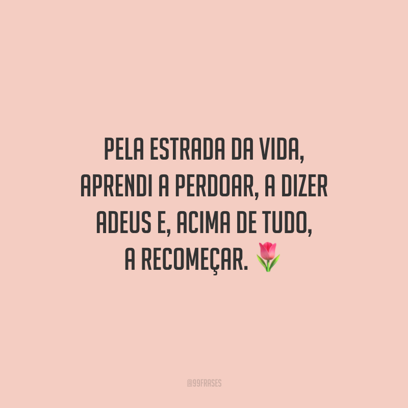 Pela estrada da vida, aprendi a perdoar, a dizer adeus e, acima de tudo, a recomeçar. 