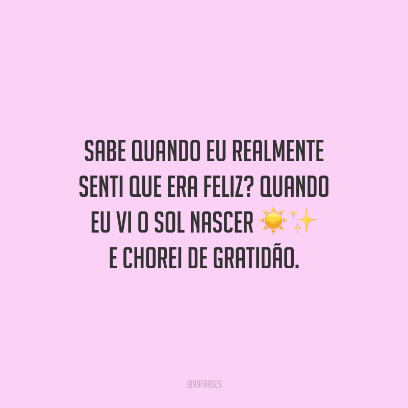 Sabe quando eu realmente senti que era feliz? Quando eu vi o sol nascer e chorei de gratidão.