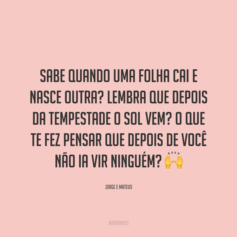 Sabe quando uma folha cai e nasce outra? Lembra que depois da tempestade o sol vem? O que te fez pensar que depois de você não ia vir ninguém? 🙌