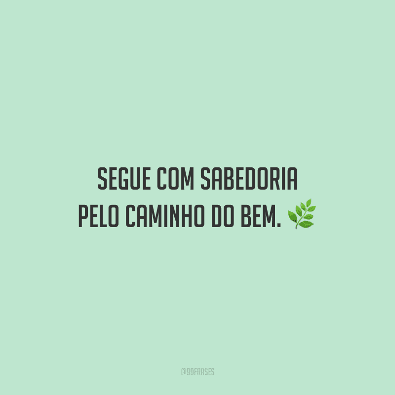 Segue com sabedoria pelo caminho do bem.