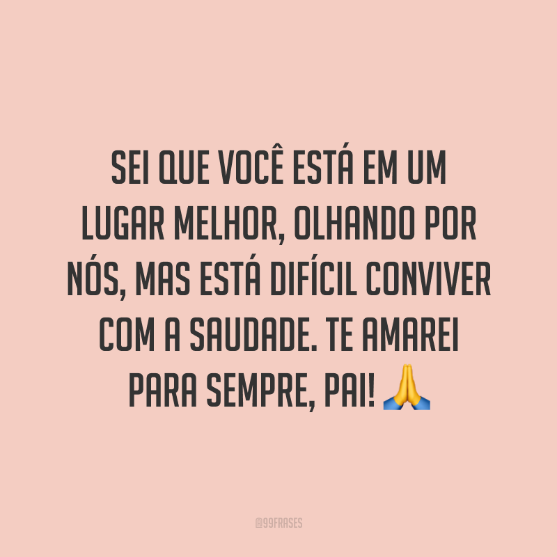 Sei que você está em um lugar melhor, olhando por nós, mas está difícil conviver com a saudade. Te amarei para sempre, pai! 🙏