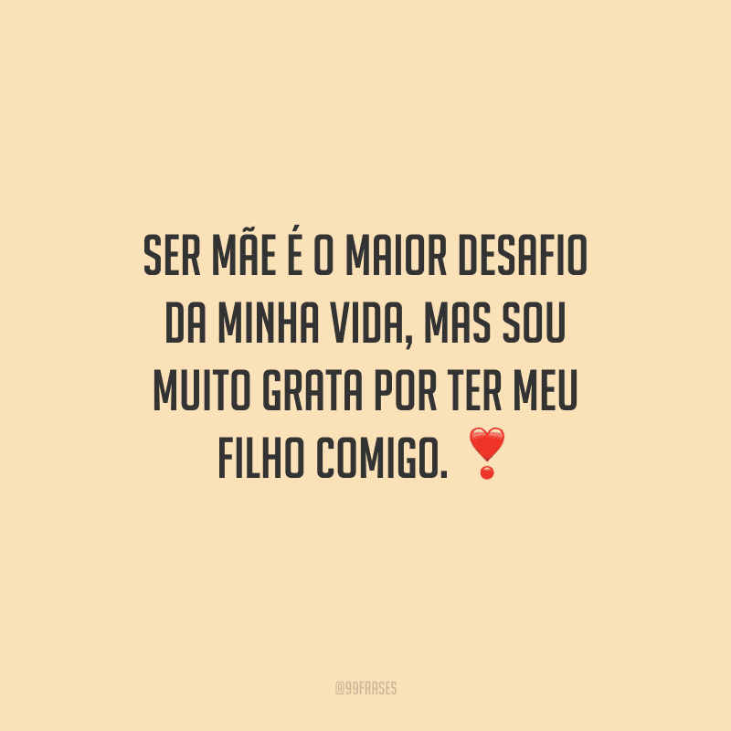 Ser mãe é o maior desafio da minha vida, mas sou muito grata por ter meu filho comigo. 