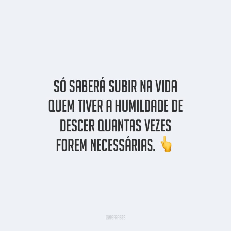 Só saberá subir na vida quem tiver a humildade de descer quantas vezes forem necessárias.